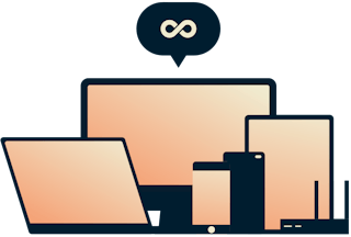 Unlimited bandwidth - An infinity symbol over an assortment of devices.